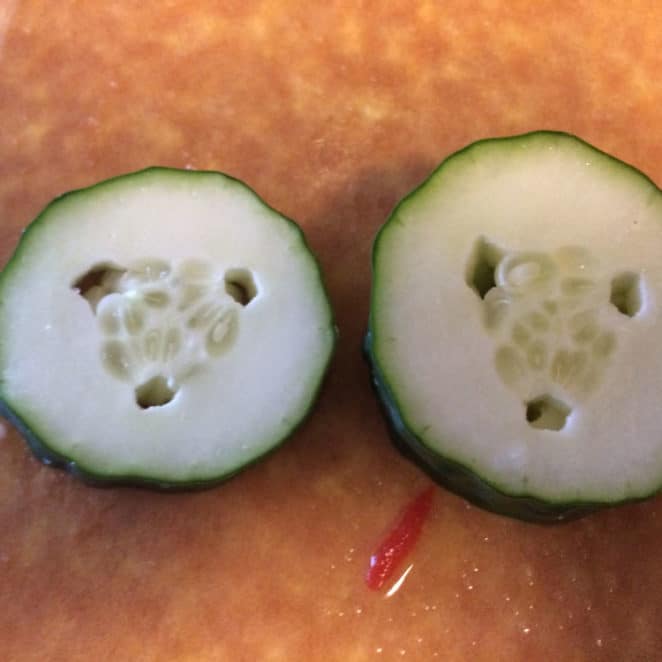 Cucumber with holes on the inside. It's still OK to eat.