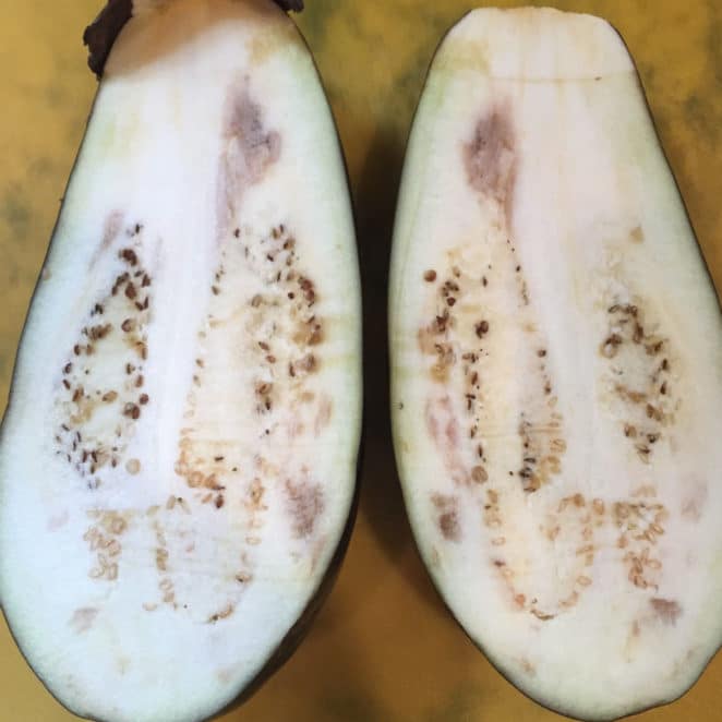 Dark areas like these in an eggplant are OK to eat