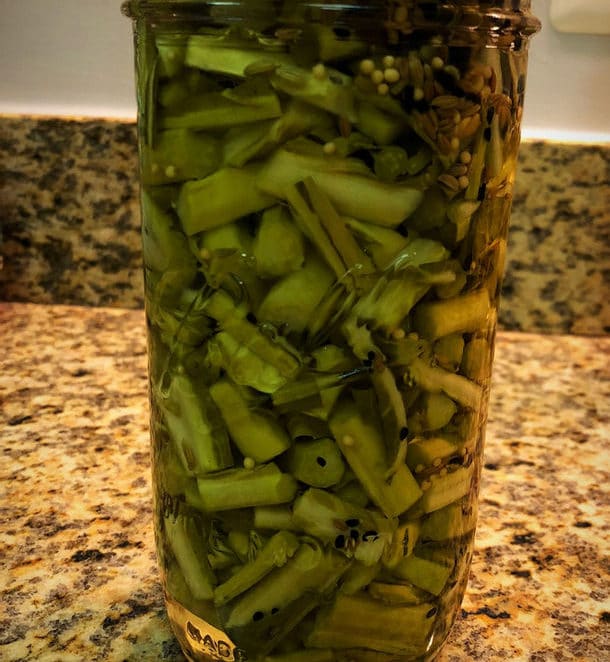 Collard stem fridge pickles