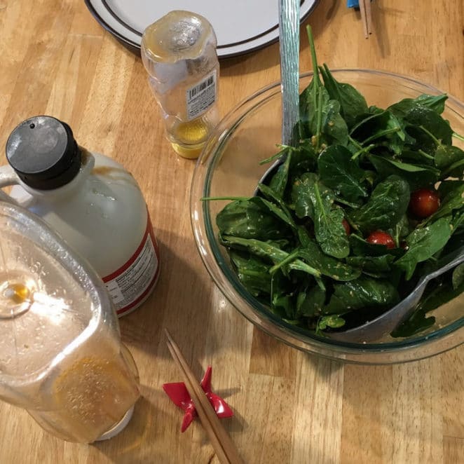 This salad is made with a dressing that extracts the final drops from bottles and jars.