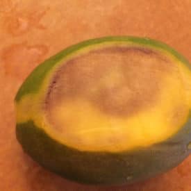 This mango has a discolored interior and won't taste good, though it is still safe to eat