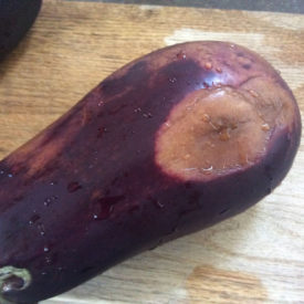 Large soft spots on this eggplant make it no good for eating