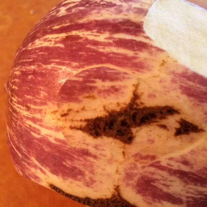 This fairytale eggplant has a large scar, but is still perfectly edible