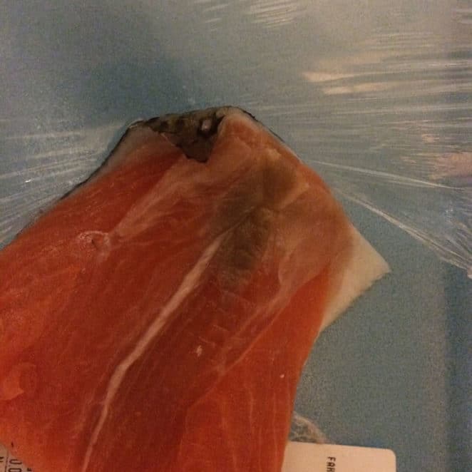 Dark area on salmon fillet can still be edible