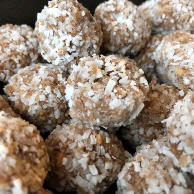 No bake dessert truffles with ground nuts and coconut