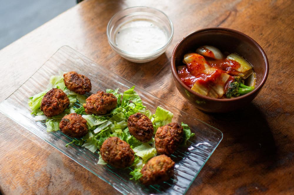 Pickled cabbage butts and broccoli stem tots at Teaism