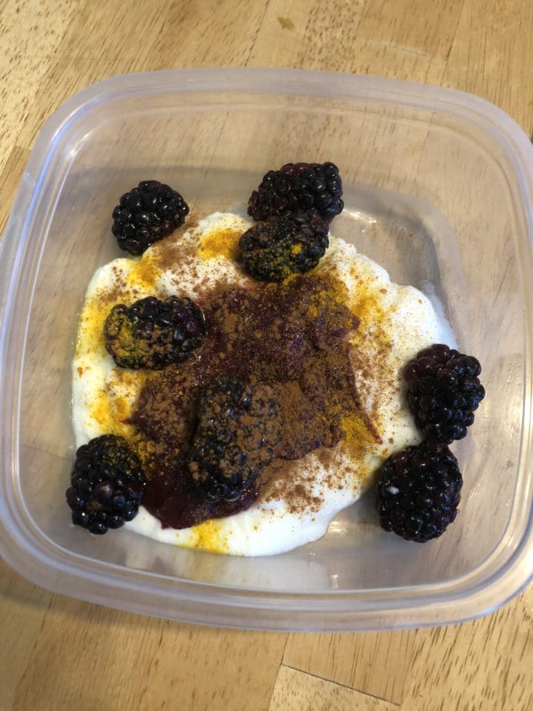 Blackberries, yogurt and turmeric