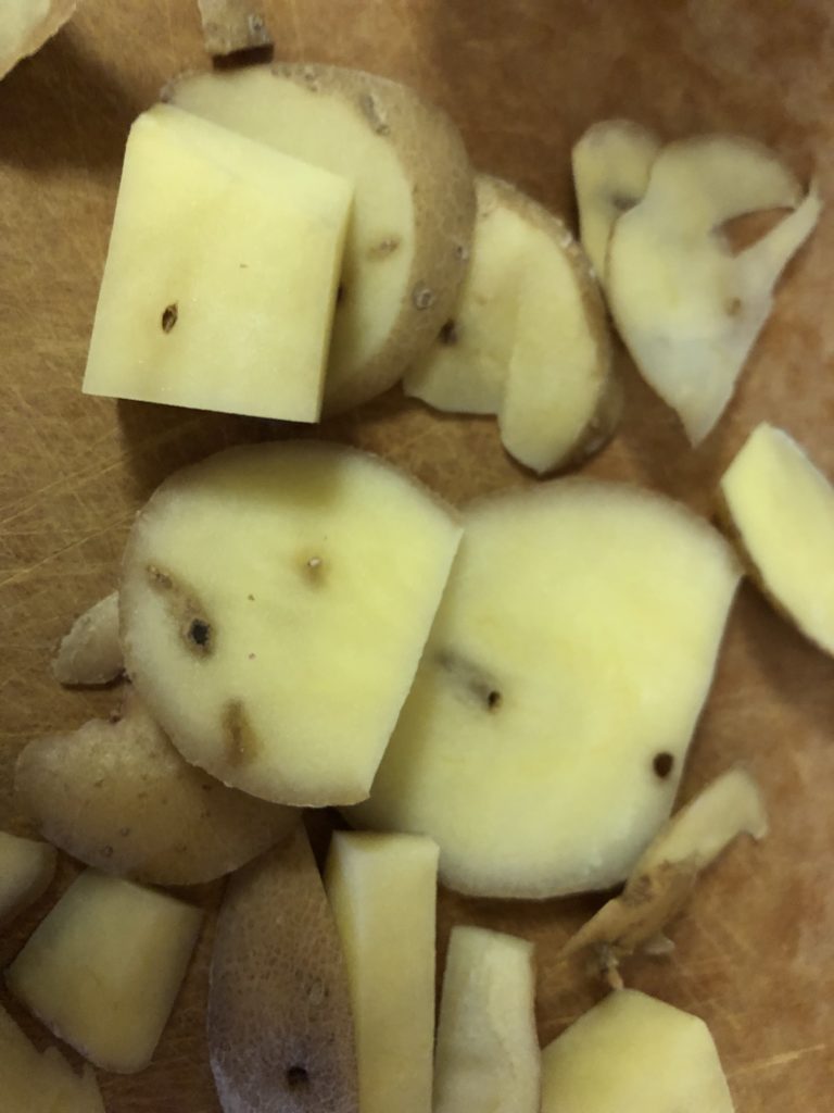 Holes in potato left behind by wireworms