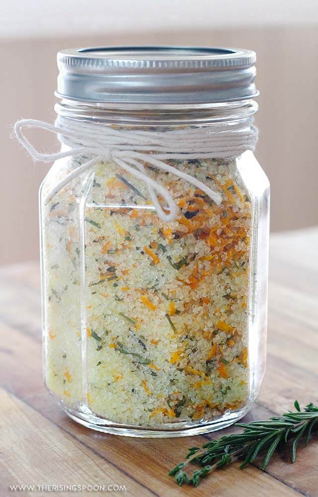Flavored herb salt with dried orange peel