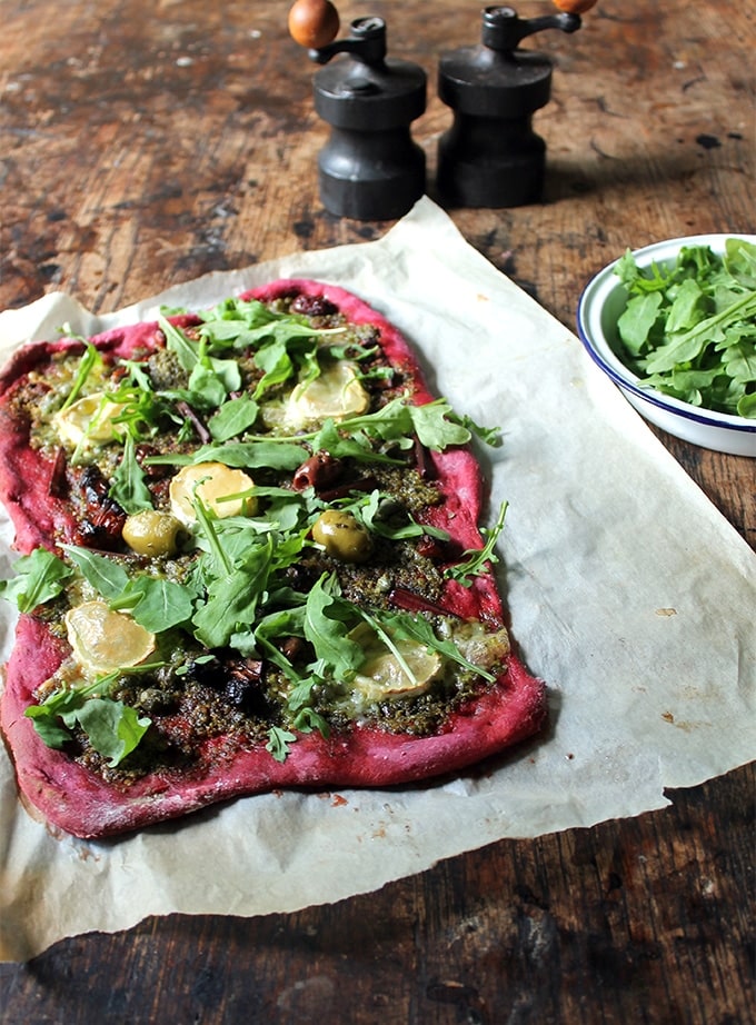 pizza with beet leaves