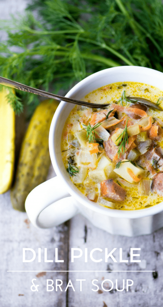 Dill pickle and brat soup uses pickle juice